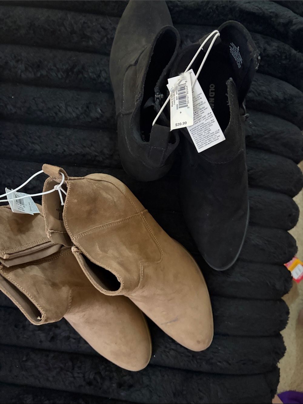 Old Navy Women's Suede Ankle Booties in Black and Tan